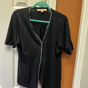 Chic Black Button-Down Shirt with White Piping